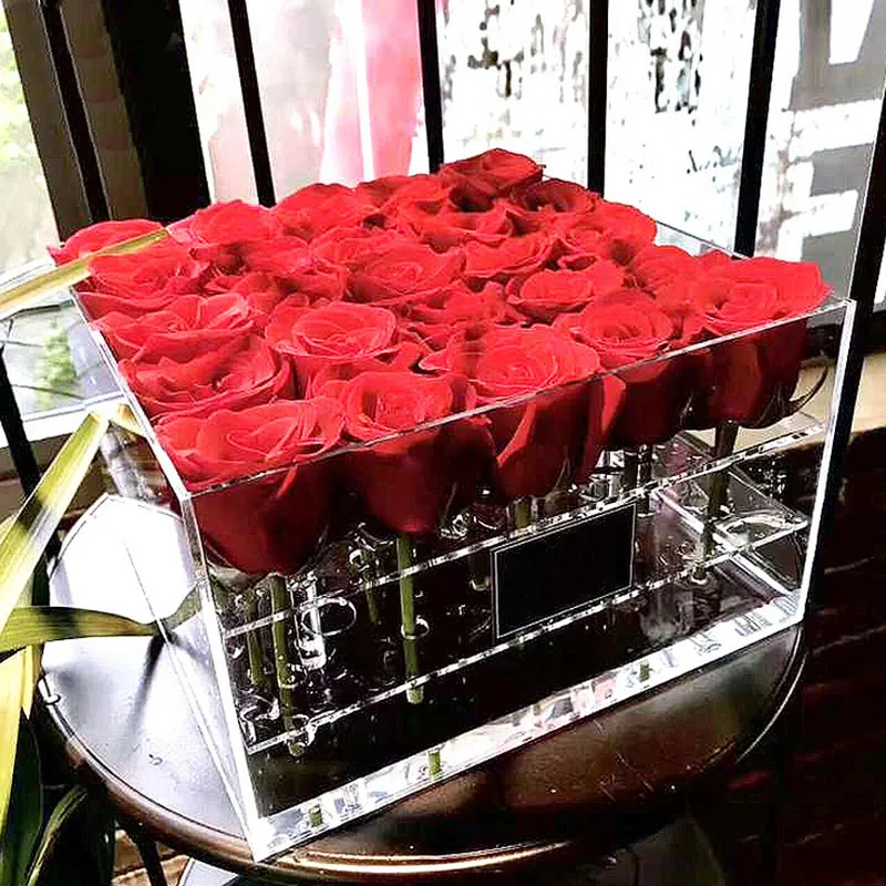 

Transparent Makeup Organizer Acrylic Material Cosmetic Case Rose Flower Box With Lid Makeup Organizer Box Case