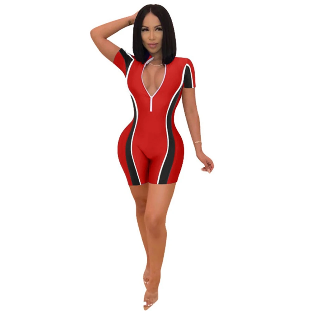 

Summer New Sexy V-neck Short-Sleeved Stitching Jumpsuit, Customized color