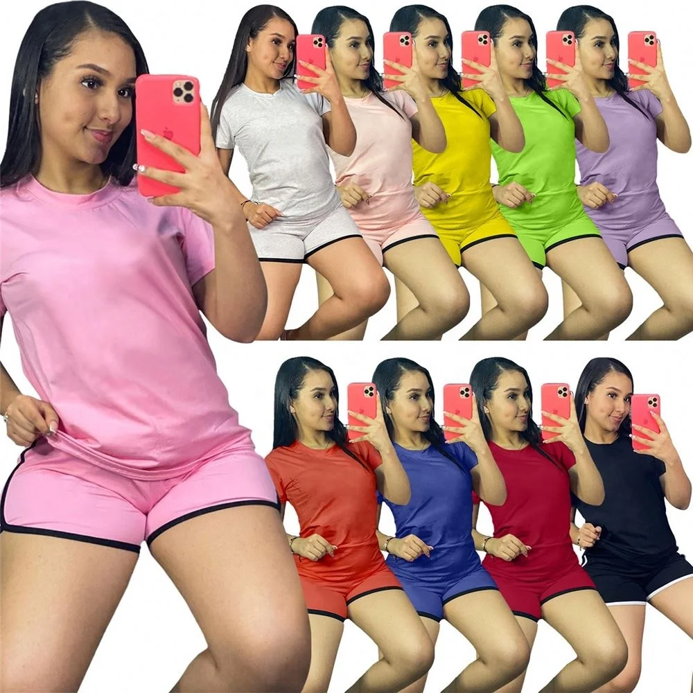 

2021 Women Sexy Summer 2 Piece Biker Short Pant Sets Trending Clothing Ladies Crop Tops Two Piece Pant Set Clothing