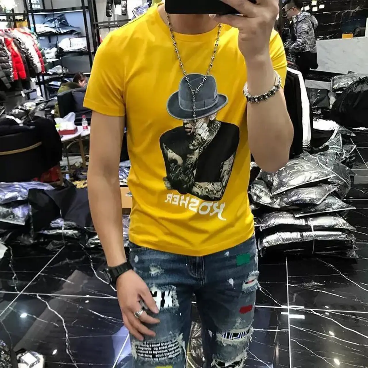 

Summer Trend hot Drilling Men Clothes Men's O-Neck Printing Tshirts Branded Oversize T-Shirt Men