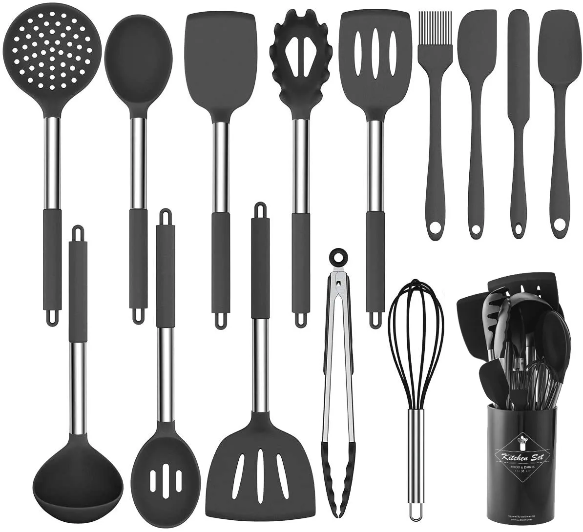 

Healthy Food Grade Silicone Kitchen Gadgets BPA Free Lead-free Silicone Kitchen Utensil Set, Black/red