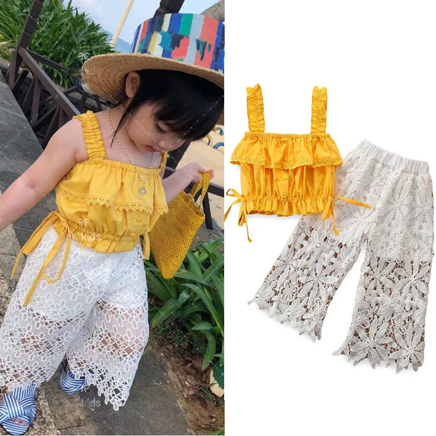 

LFQ-224 2021 Baby Clothing Set Plaid Suit Tube Top+Trousers Kids Clothes Girls 2 Piece Set Little Girl Clothes, As picture