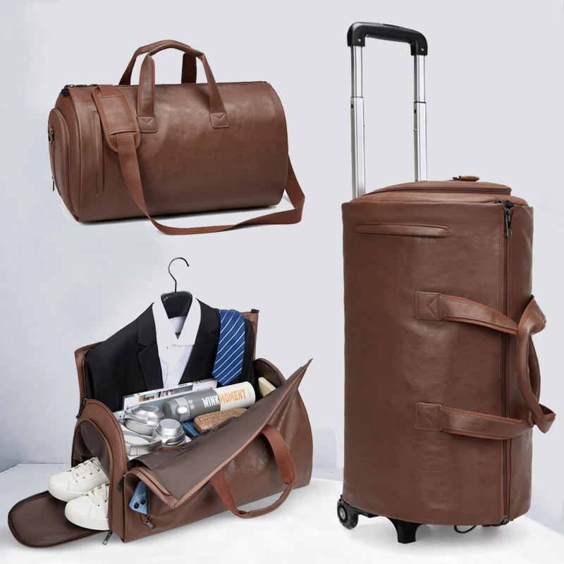 Factory Wholesale Luxurious Design Waterproof Business Luggage New Fashion Suitcase With Wheels PU Duffle Garment Bag