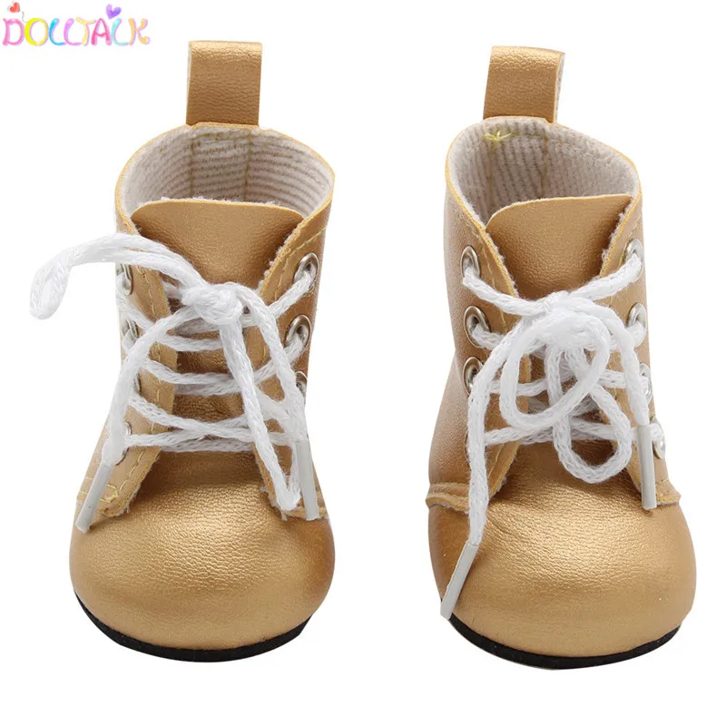 
High Quality Amazon Hot Sale 18-inch Xiafu American Doll Gold PU Leather High-top Cool Style Boots Doll Shoes 
