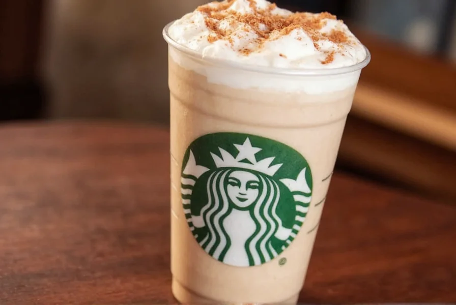Close-up of Starbucks Cinnamon Dolce Latte in white ceramic mug with cinnamon topping