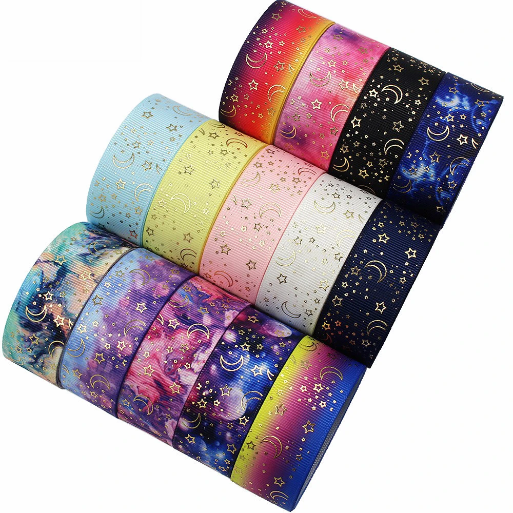 

New Designs Colorful Star Printing Gold Foil Liston Grosgrain Ribbons Decorative For Bows, 14 colors