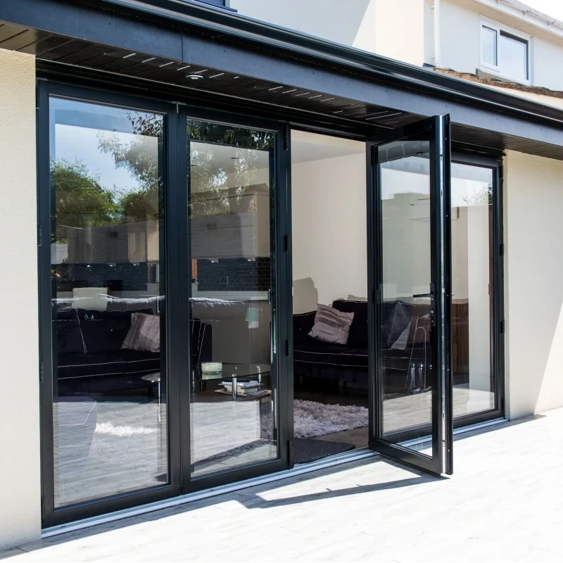 15年保修中国预制房屋铝阳台露台可折叠玻璃滑动折叠门制造商