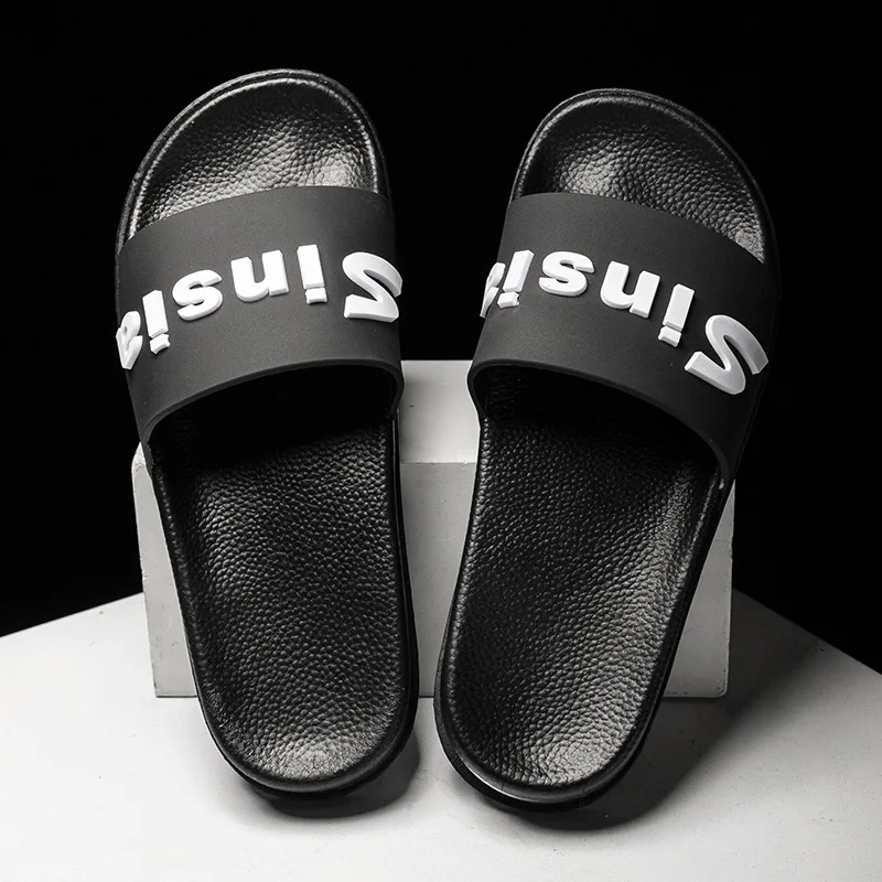 

Mens Slippers Slides sandals Couple Flip Flops Male Soft Black and White Stripes Casual Summer air cushion men sliders