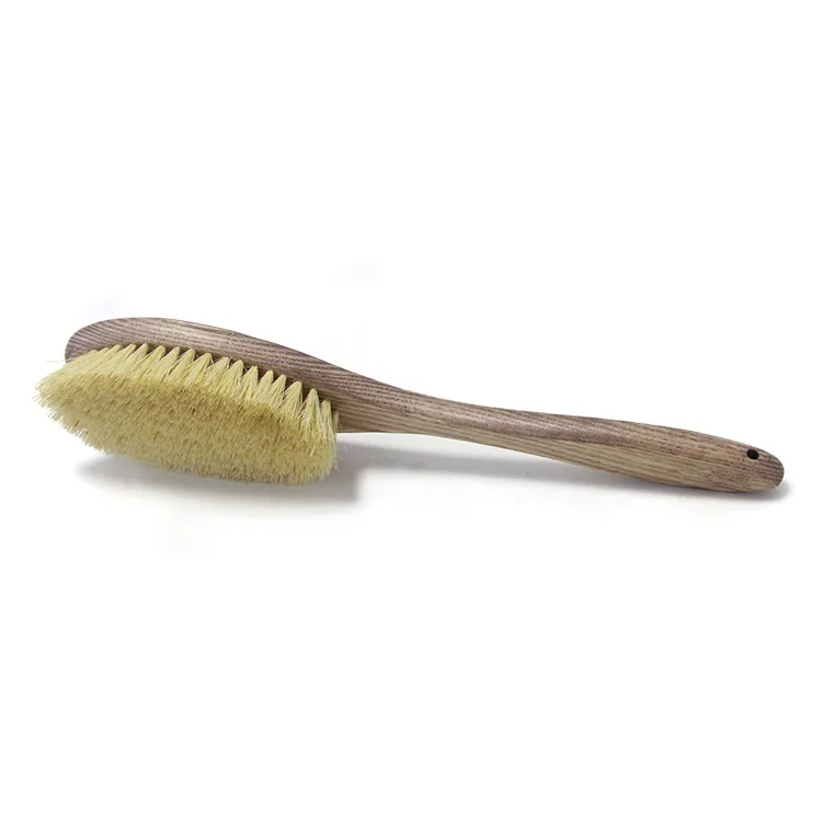 Private label ash soft sisal dry hard bristles natural long wood handle shower body massage bath brush set