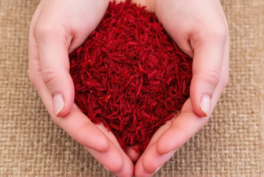 Close-up photograph of hand harvesting saffron stigmas from purple crocus flowers in a field at sunrise