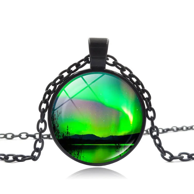 

Custom Picture Northern Lights Jewelry Necklace Time Gem Aurora Borealis Pendant Necklace, As picture