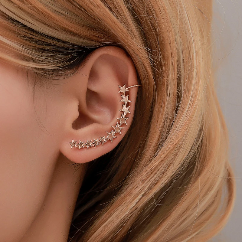 

New Fashion Silver Gold Color Star Shape Long Ear Cuffs Bohemian Crystal Clip On Ear Cuff For Women Earring Clips Jewelry