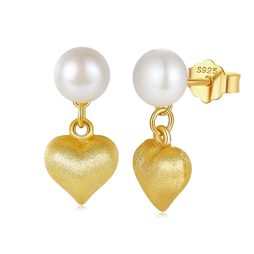 GPE100 RINNTIN Hypoallergenic Fashion Design Cultured Freshwater Pearl Charm Heart Dangle Drop Earrings Studs for Women