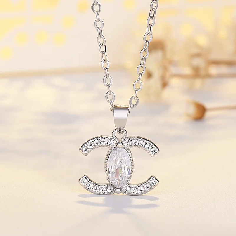 

Fashion women's necklace cc jewelry letter necklace K gold-plated zircon pendant silver necklace, Picture shows