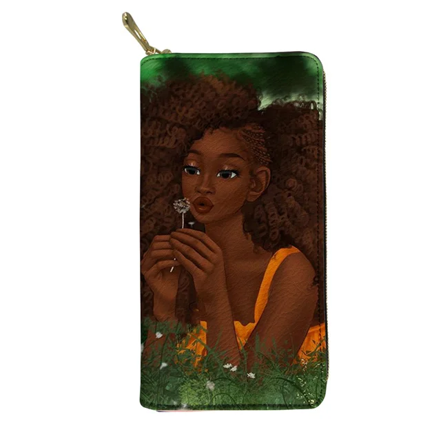 

Personalized Black Girl Beautiful African American Elegant Women Wallets PU Leather Card Holder Organizer Ladies Long Wallet, Customized/multicolors