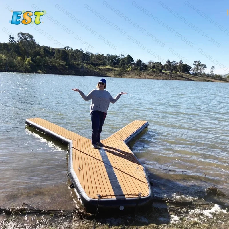 

Water Sport Swim Deck Outdoor PVC Inflatable Floating Fishing Dock for Pool Beach, Grey, white, teak brown/black,