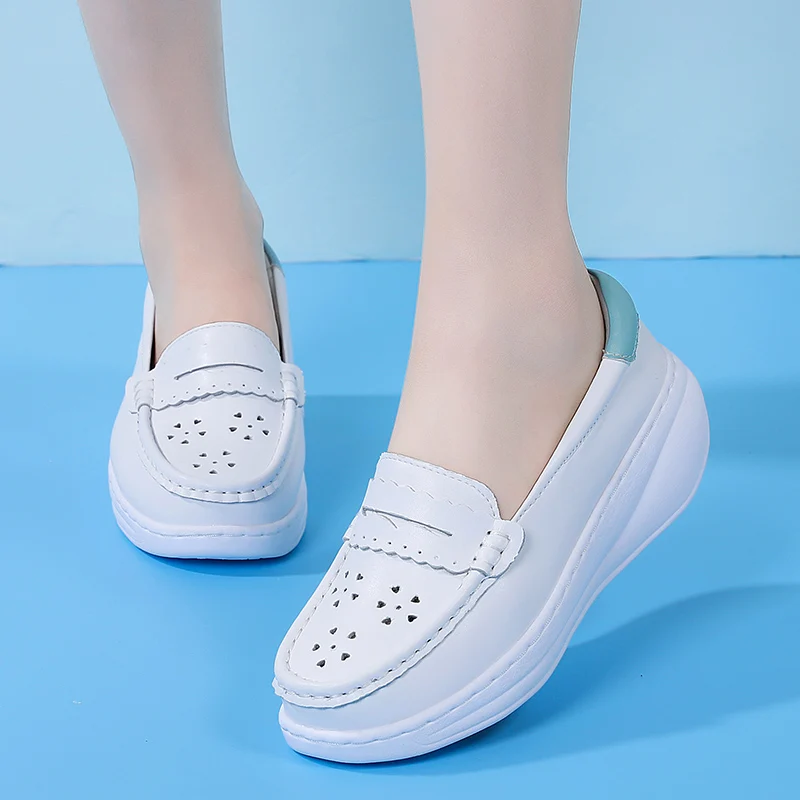 

2021 summer new trend thick-soled increased deodorant nurse shoes ladies casual shoes genuine leather white shoes