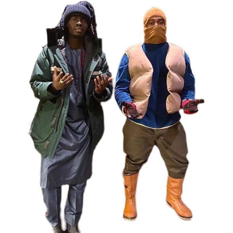 

Hot Sales Mens Puff Vest Down Men Vest Jacket Cotton Loose Kanye Couples Down Vest Lightweight, Khaki, brown