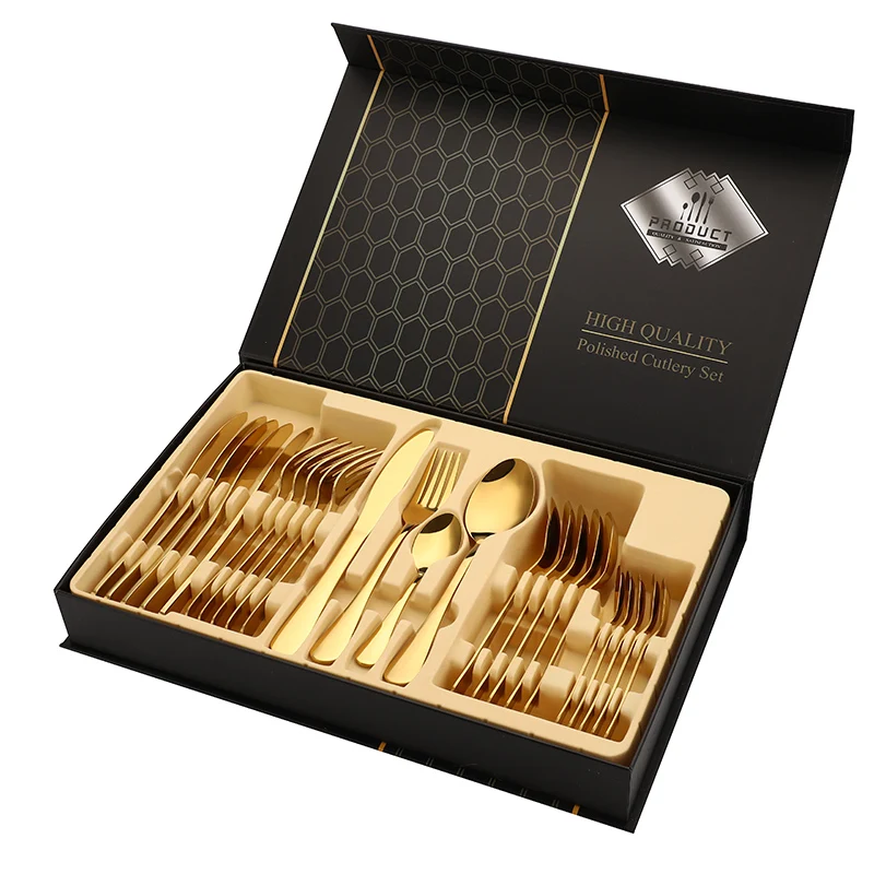 

new design gold plated 24 pcs mirrors and painting cutlery royal western color box flatware set, Gold,black,rose gold and sliver,ect.