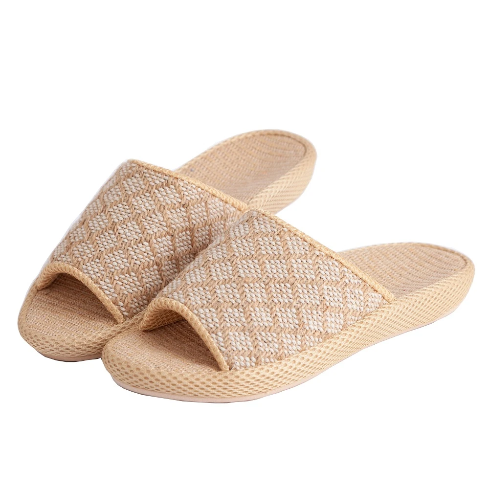 

Slippers Women's New Summer Indoor Home Couple Breathable No-Slip EVA Bottom Lazy Sandal Flax Slipper, As picture