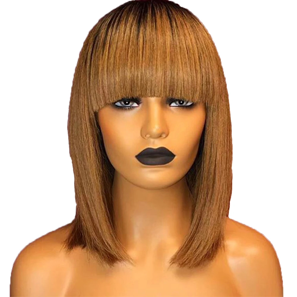 

Wholesale virgin human hair 4x4 lace closure bob wig with bangs 1b 27 closure bob wig