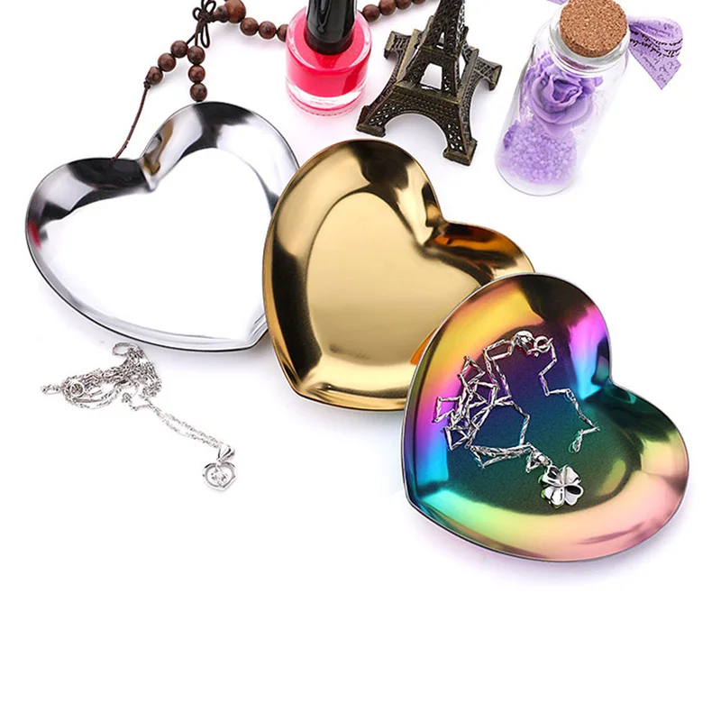

Hot Sale Jewelry Necklace Rings Earrings Ornaments Display Tray Stainless Steel Storage Decor Mirror Tray Fruit Dessert Dish, Silver,gold,rose gold