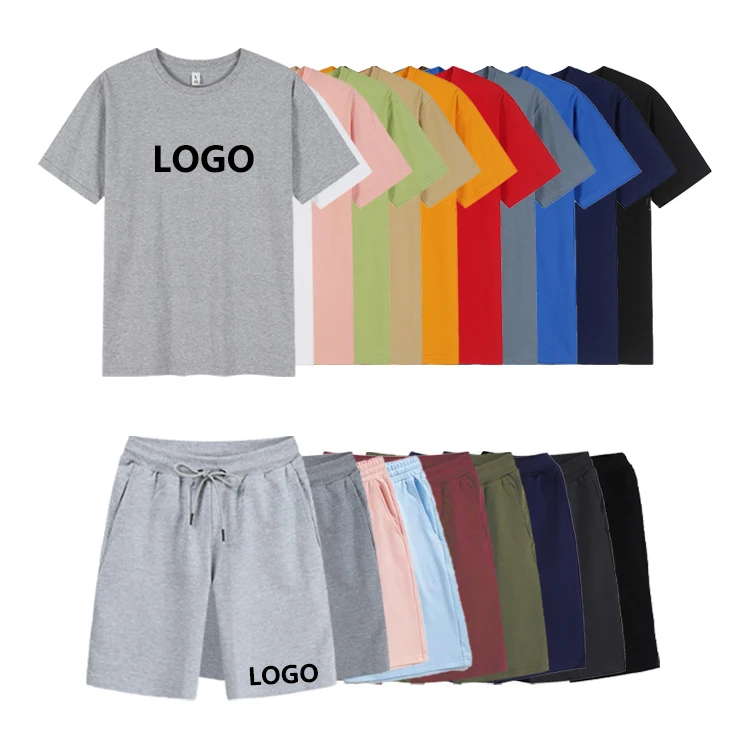 

High Quality Summer Jogger Custom Logo Cotton Mens Shorts And T Shirt Sets Unisex 2 Piece Set Shorts Set For Women