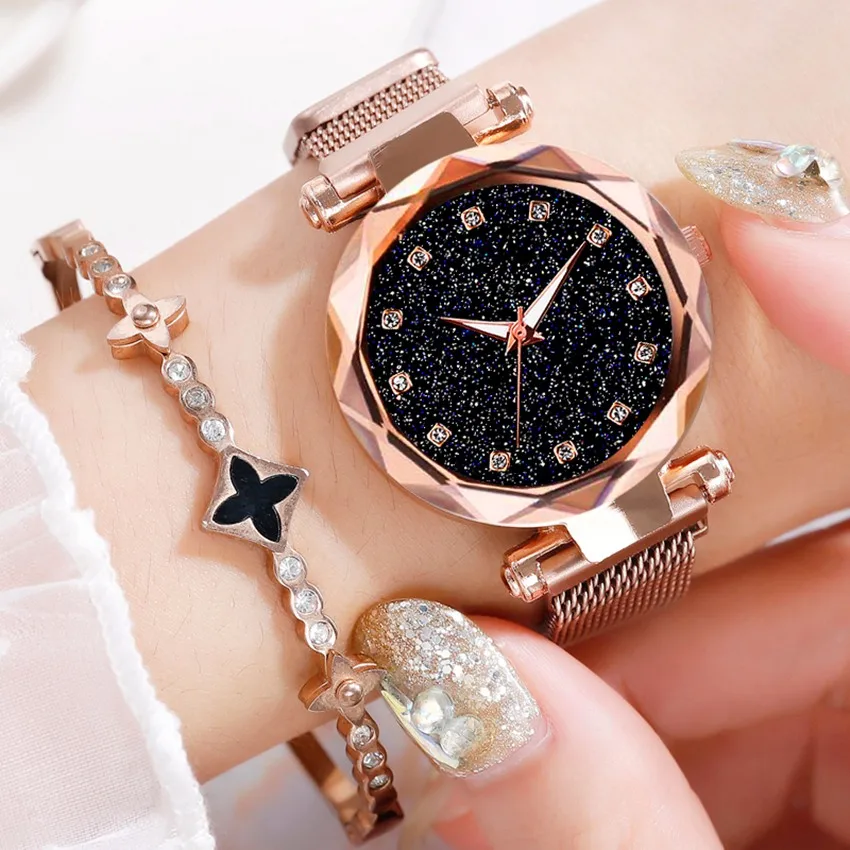 Luxury Rhinestone Women Magnet Buckle Watches Minimalism Starry Sky Fashion Casual Female Rose Gold Wristwatch Relogio Feminino