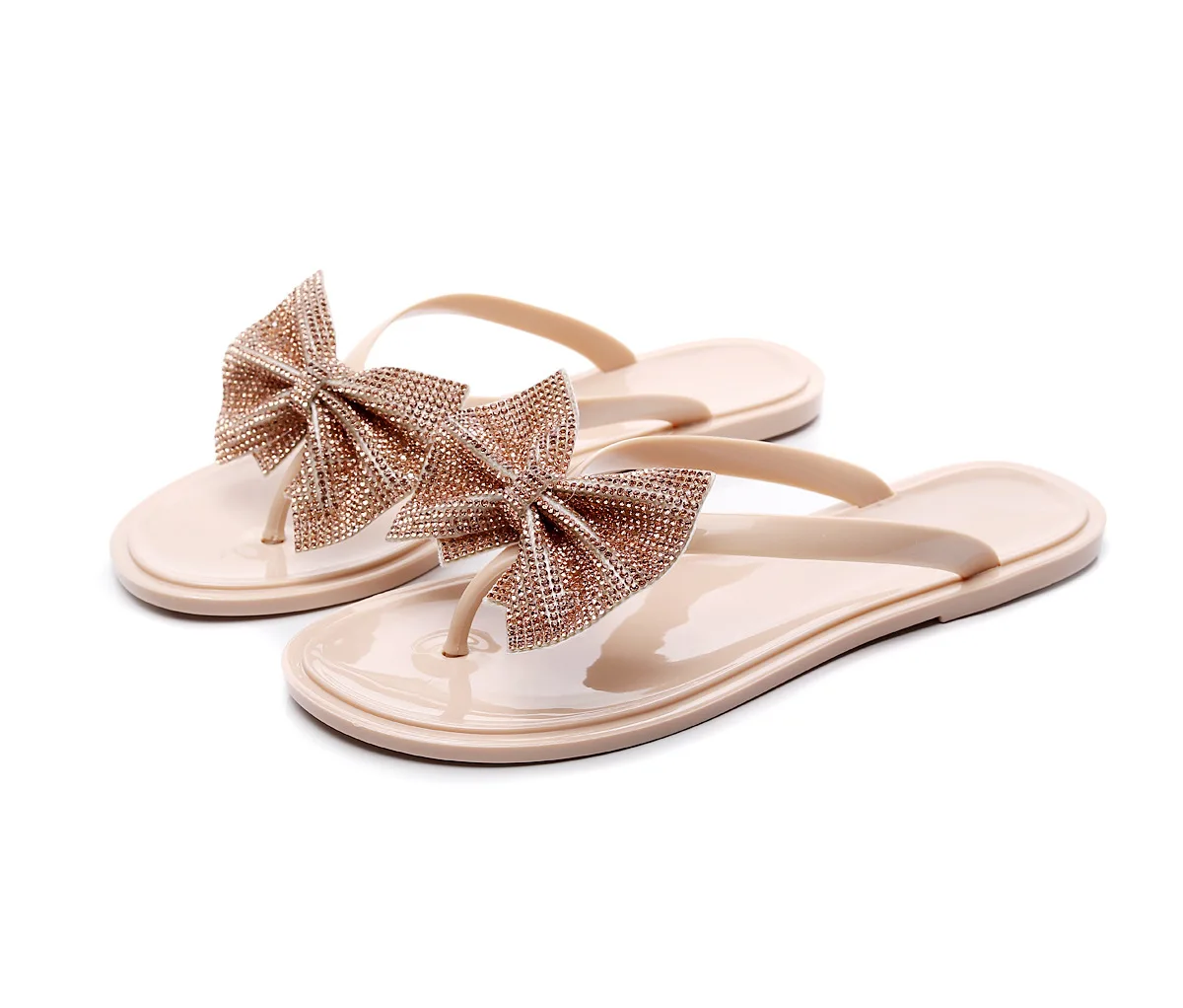 

Women's summer herringbone sandals bowknot flash diamond craft sandals casual crystal jelly slippers