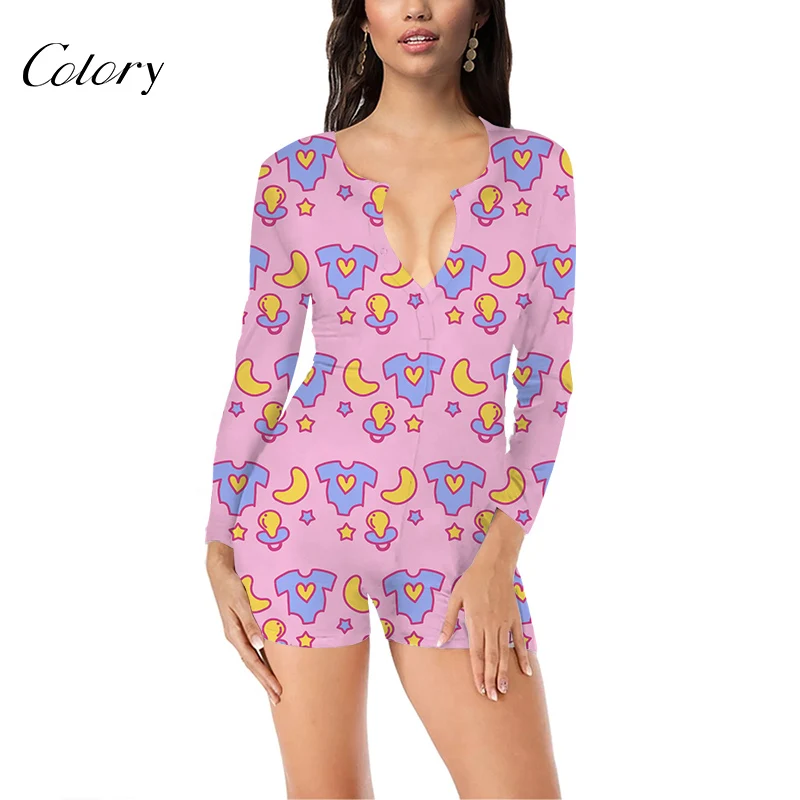 

Colory Womens Jumpsuit Sexy Onesie Sleepwear Bodycon Bodysuit, Picture shows