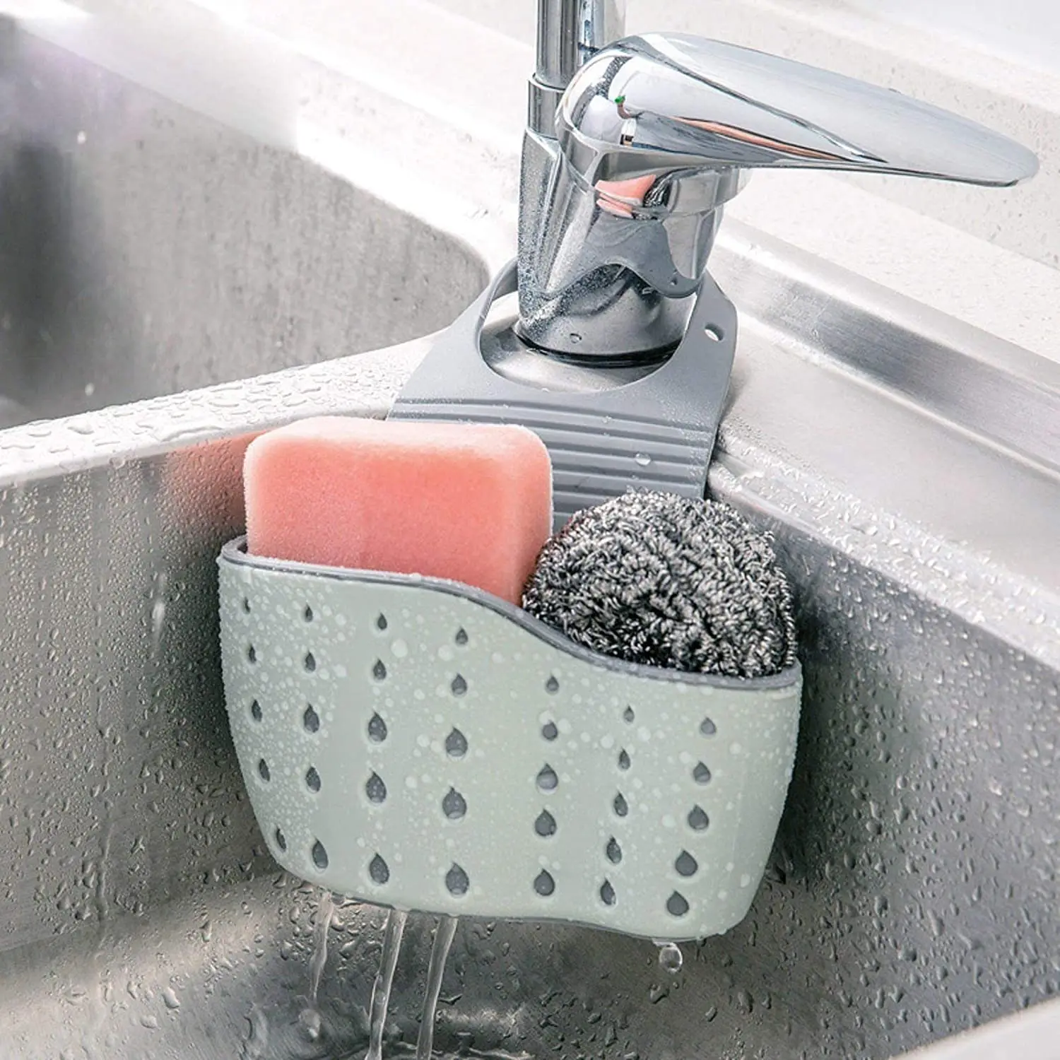 

Kitchen Sink Shelf Soap Sponge Drain Rack Holder Double Decker Hanging Storage organizer sponge basket holder