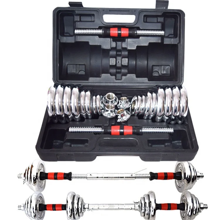 

Gym Weight Lifting Training15 lbs Chrome Dumbbell Barbell Set