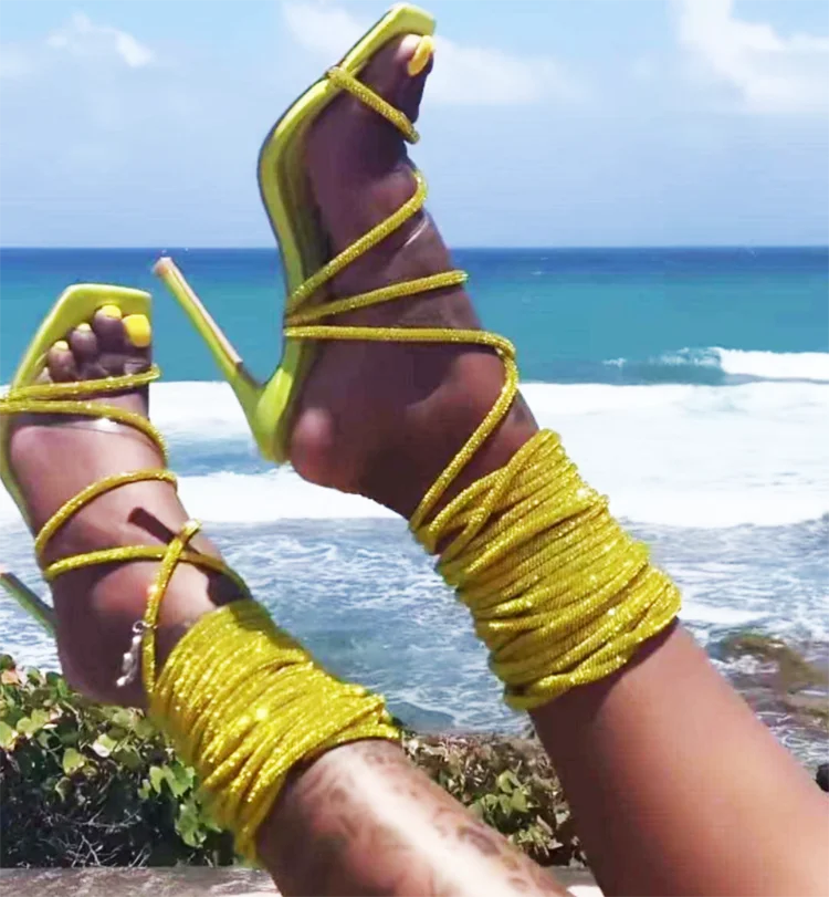 

Custom Logo Summer Woman Shoes Sandals strappy heels ankle strap Heel Ladies Shoes Lace-Up High Heels