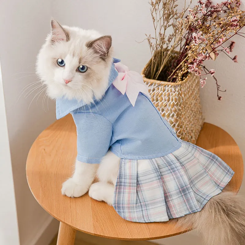 

Wholesale Plaid School Style Pet Dresses Apparel Summer And Winter Skirt Dog Clothes Lovely Pet Dresses, Customized color