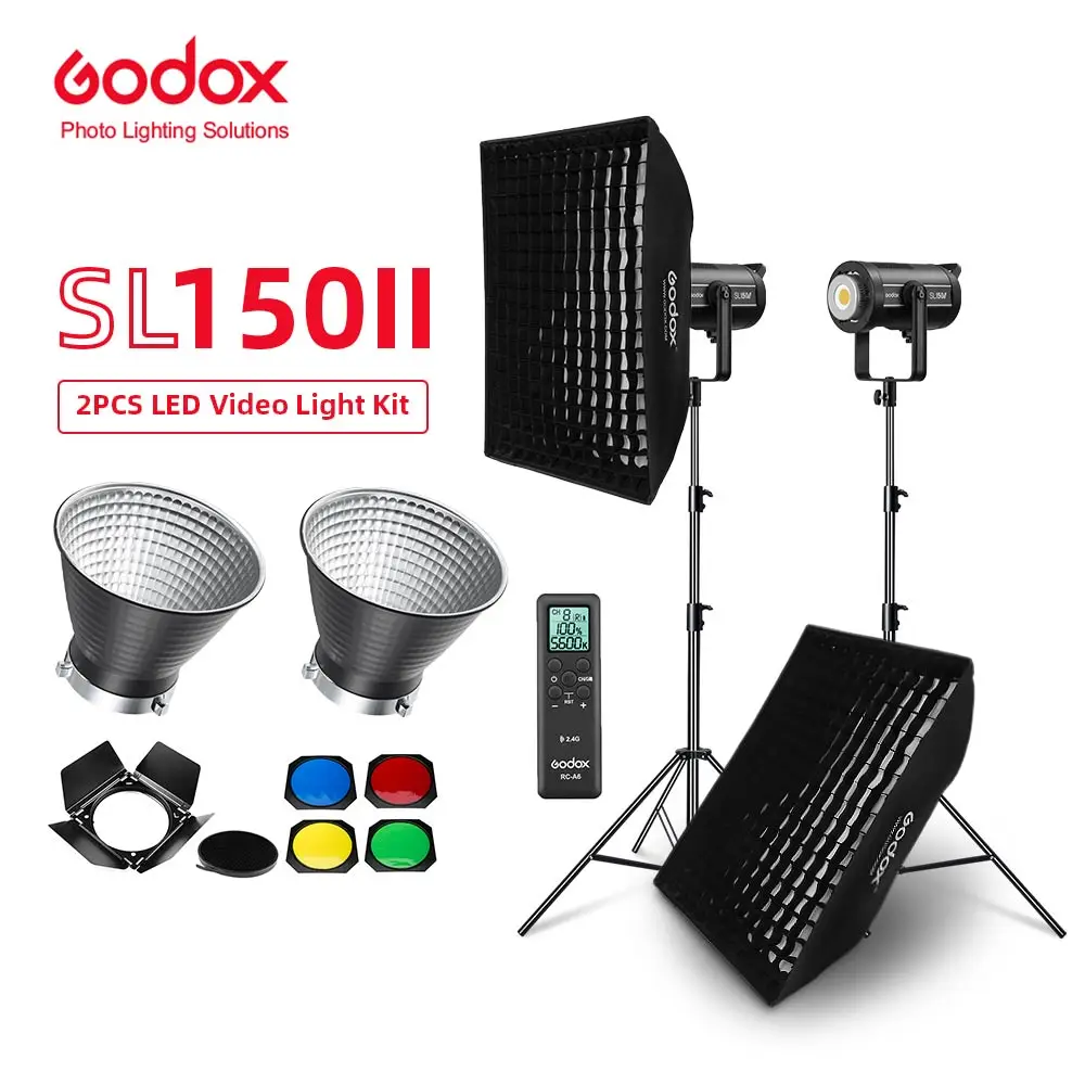 

inlighttech Godox SL-150W SL150II 2x 150W Studio LED Continuous Photo Video Light With Softbox, Light Stand,Barn Door for Photog, Other