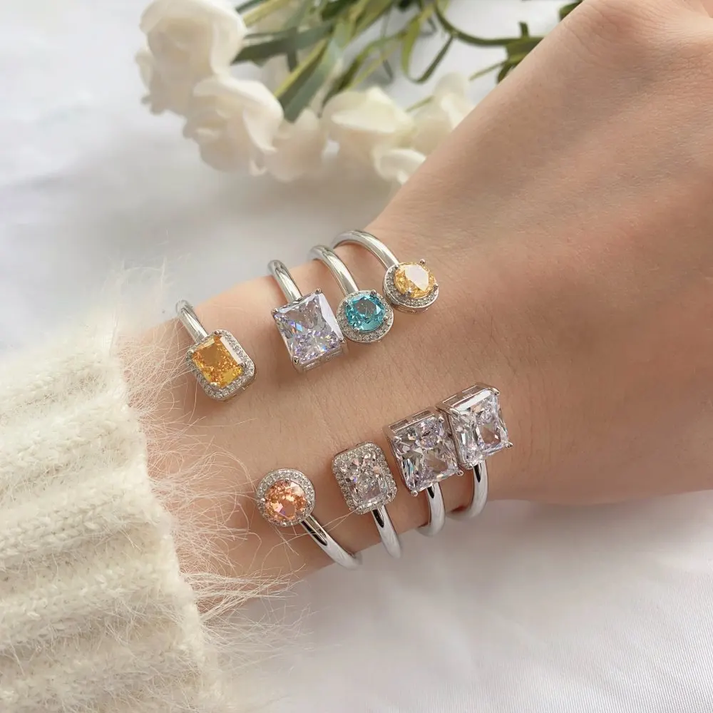 

2023 New Hip Hop Jewelry 925 Silver 8A CZ Colorful Baguette Bracelet