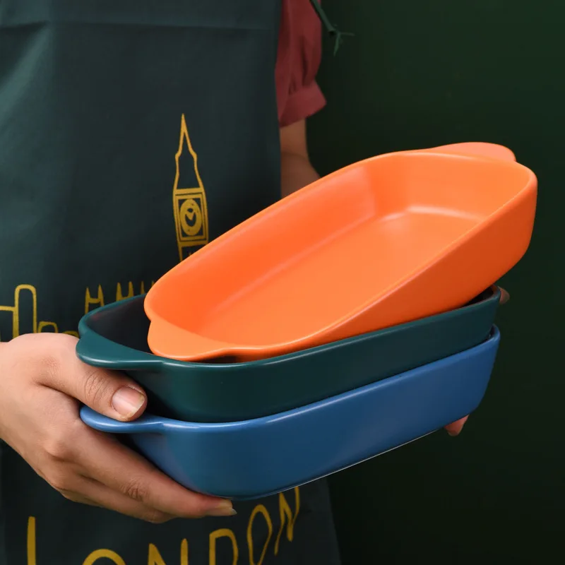 

Modern Nordic style Custom Color Rectangular Ceramic Pan Glazed Tableware Tray Baking Dish hotel Restaurant kitchen dinner plate