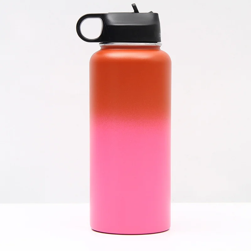 

Gradient color wholesale price sport gym cute drinking wide mouth vacuum seal water bottles sports drinking fitness, Shown