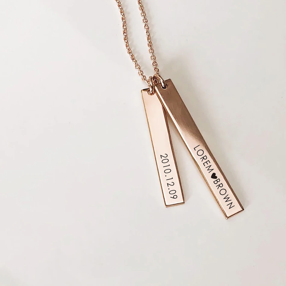 

eManco 316L Stainless Steel Custom Geometric Jewelry Photo Engraved Symbols Word Message Inspired Rectangle Pendant Necklace, Silver / gold / rose gold