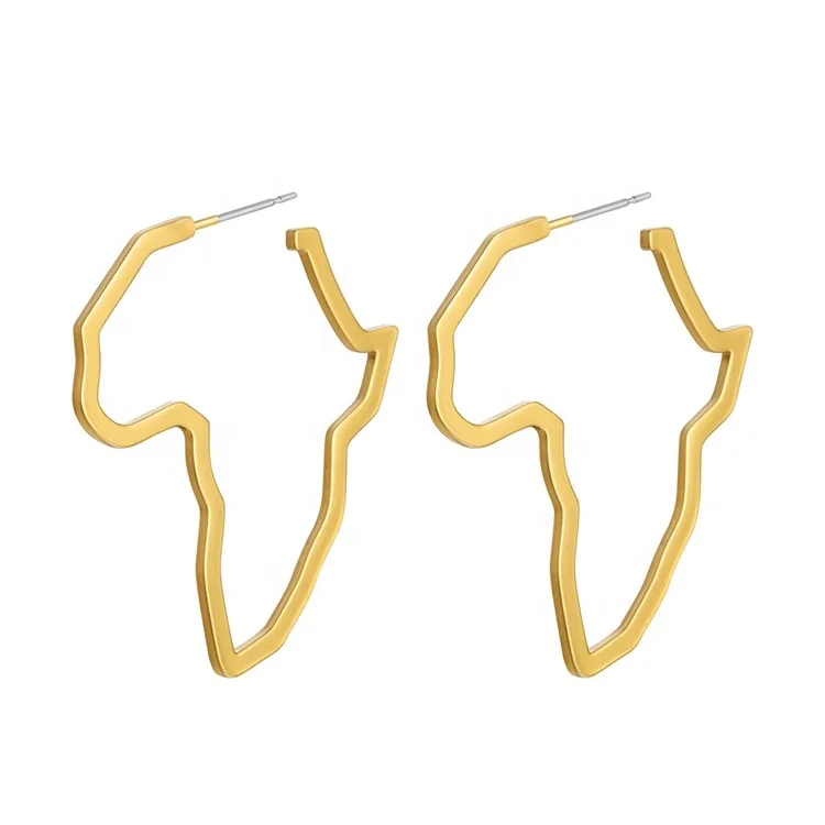 

Wholesale Statement Big Jewelry Earring Gold Plated Custom African Earrings Africa Map Metal Earrings For Women, As picture display.