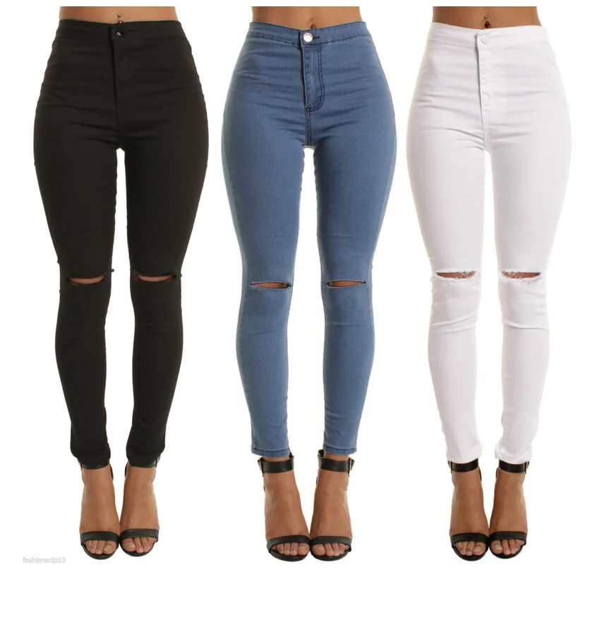 

Hot selling stretch jeans are thin, knee holes, leggings and women's pants