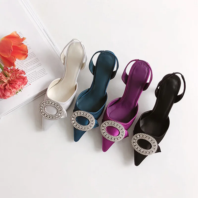 

Size 31-43 Tacones Dropshipping Luxury Rhinestone Diamond Slingback Pumps Shoes Women Heel for Ladies