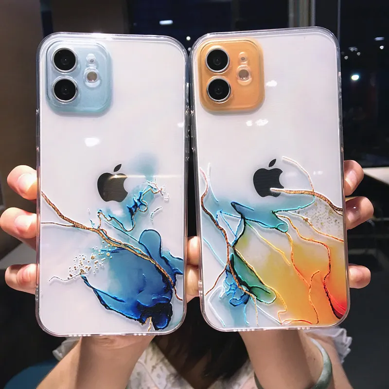 

Hot Color lens Transparent marble soft silicon phone case for Apple iphone 12 Pro 7 8 plus 11 X XS XR MAX MiNi 6 6S Back Cover