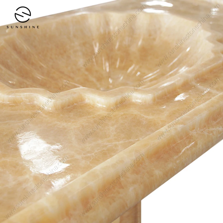 Custom Sized Honey Onyx Marble Stone Wall Mounted Console Pedestal Bathroom Sink