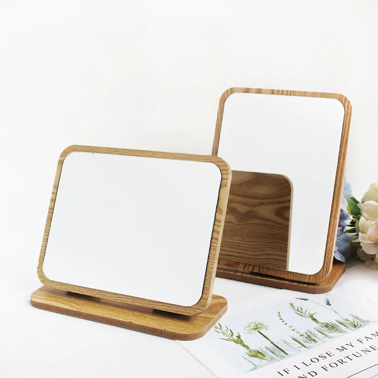 

Square round desktop desktop folding wooden makeup mirror, Wood grain color
