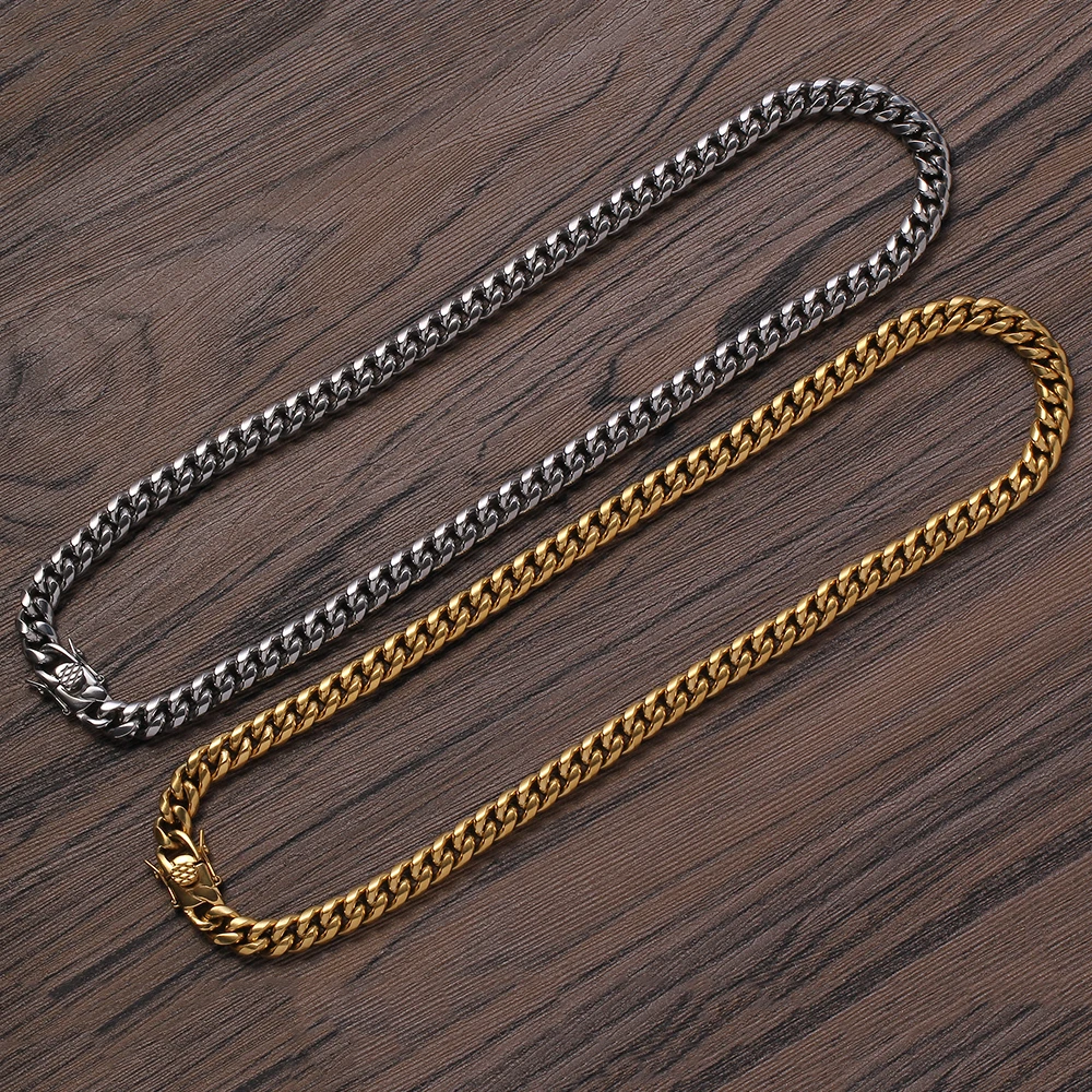 

SC003 8mm Stainless Steel Cuban Chain Bling bling Necklace Hip Hop Jewelry