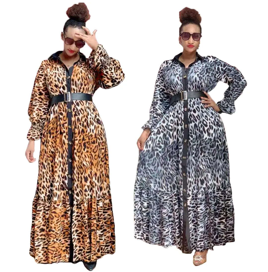 

21201-MX44 leopard print ladies maxi chiffon plus size casual dresses sehe fashion