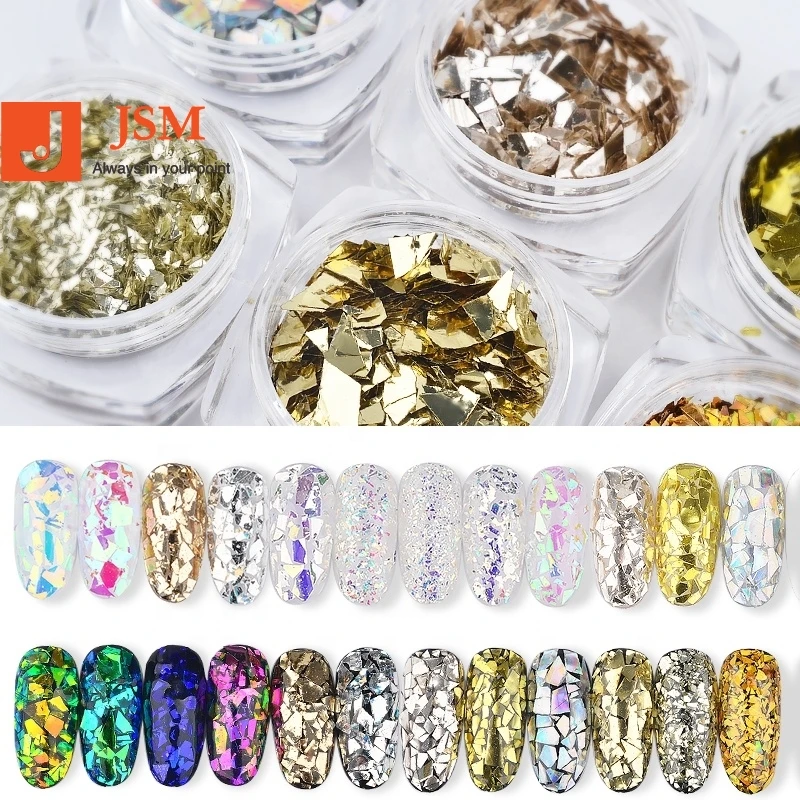 

Salon Irregular Design Gold Foi Nail Glitter Flakes Sequins Set Transparent Super Thin Nail Tips Paillettes Decorations