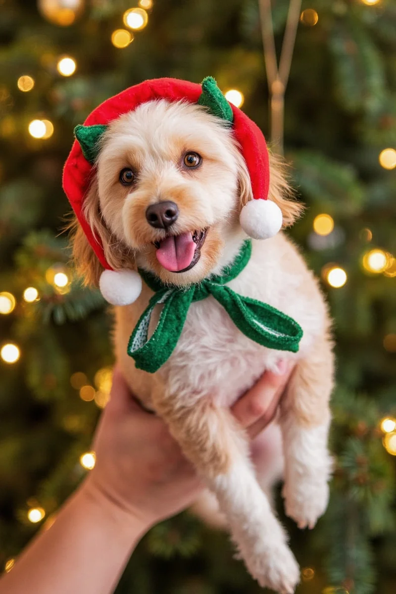 A glowing reindeer-shaped ornament with a customizable pet face printed in the center and a glowing red nose at night.