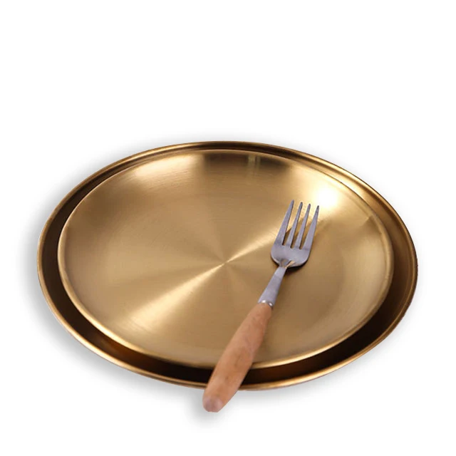 

Hot sale gold round dinner wedding setting tray customized stainless steel plates